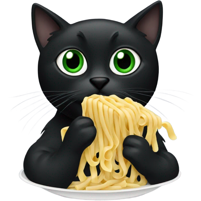 black Cat green eyes eating pasta emoji