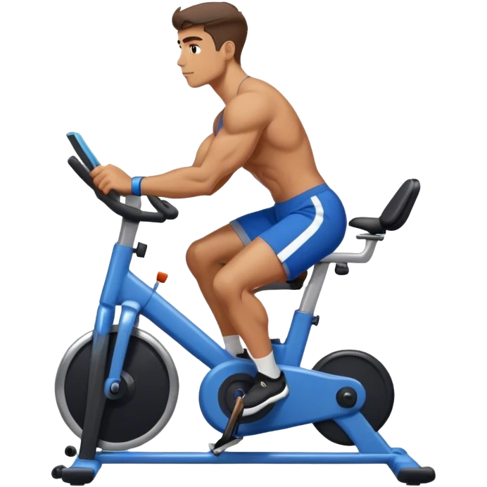 buff guy blue shorts black stationary bike emoji