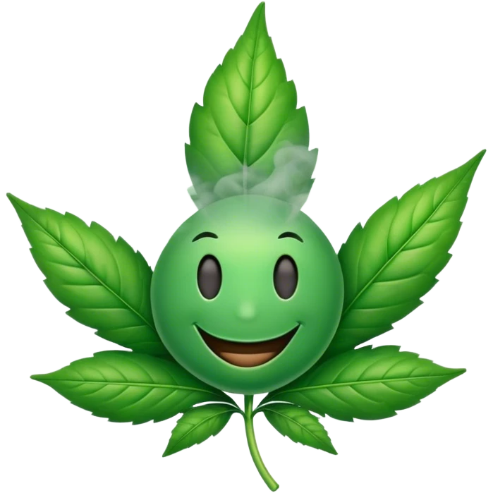 Weed leaf with smiling face and smoke around it emoji
