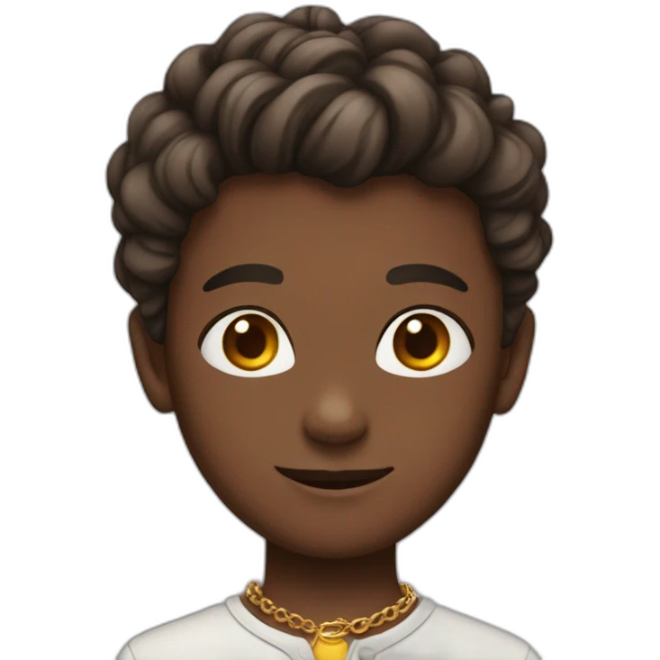 A boy with his hair tied and wearing a necklace emoji