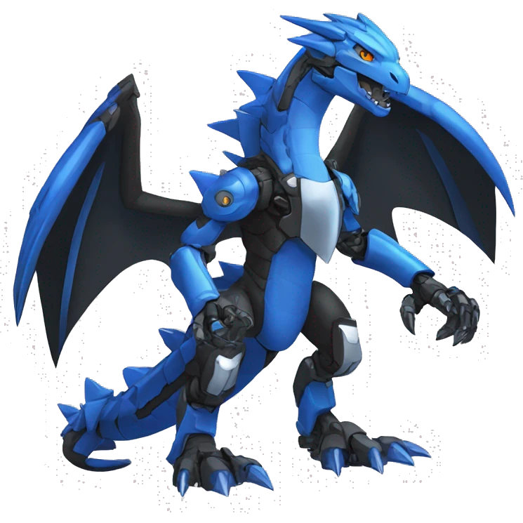  Cool Edgy Black Blue Digimon-Fakemon-Raptor-Dragon-Mecha full body emoji