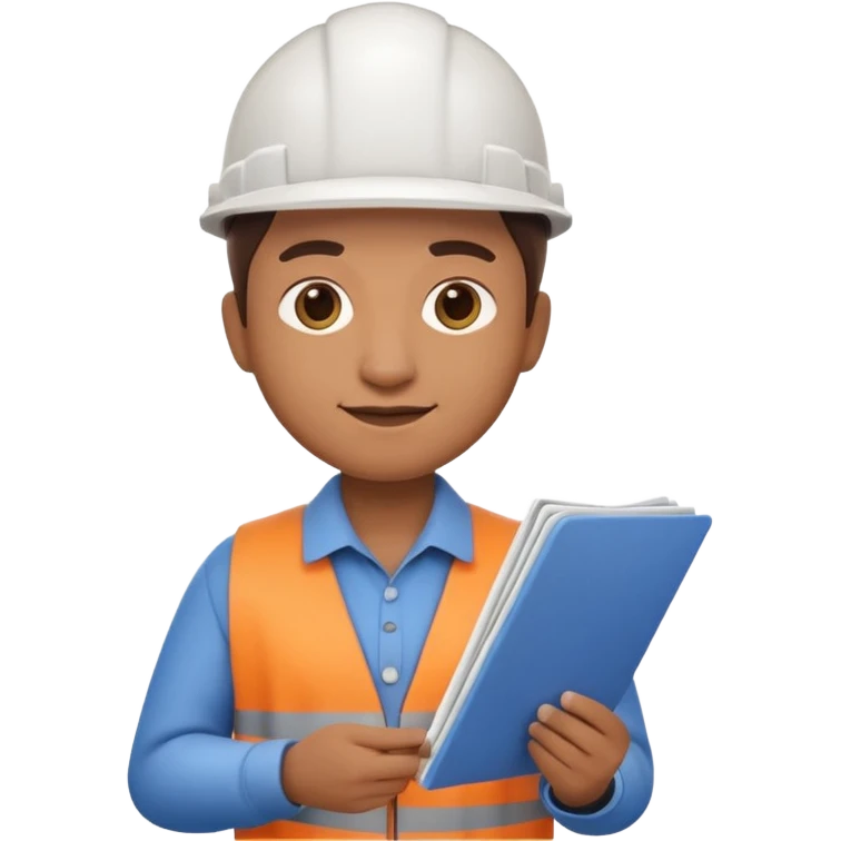 Apple Memoji-style 3D emoji of an architect holding blueprints, clean gradients, rounded shapes, no background. emoji