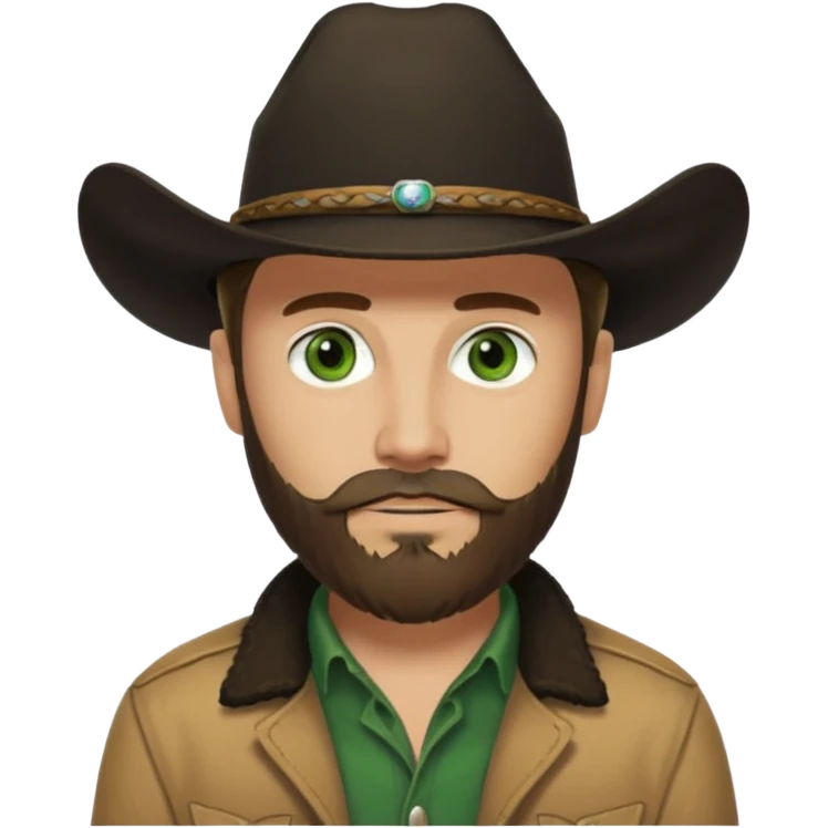 yellowstone dutton ranch cowboy with beard and green eyes, black cowboy hat, black t-shirt and tan jacket emoji