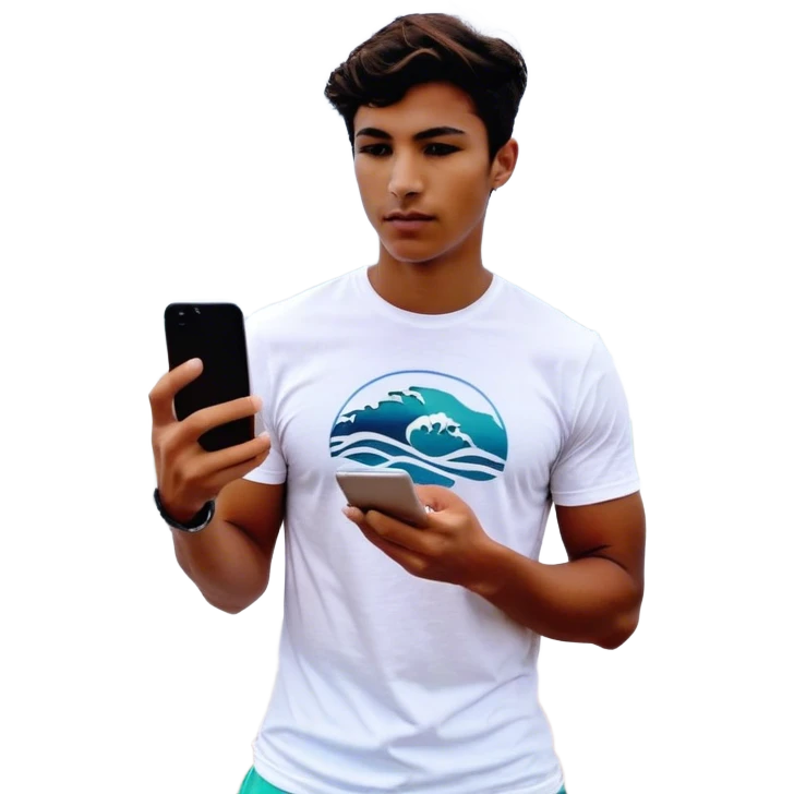The ЭкоОракул app is open on my iPhone screen, with the sea waves visible behind it. And next to it, make a macbook on which the ЭкоОракул app is also open, behind which you can see sea waves. emoji