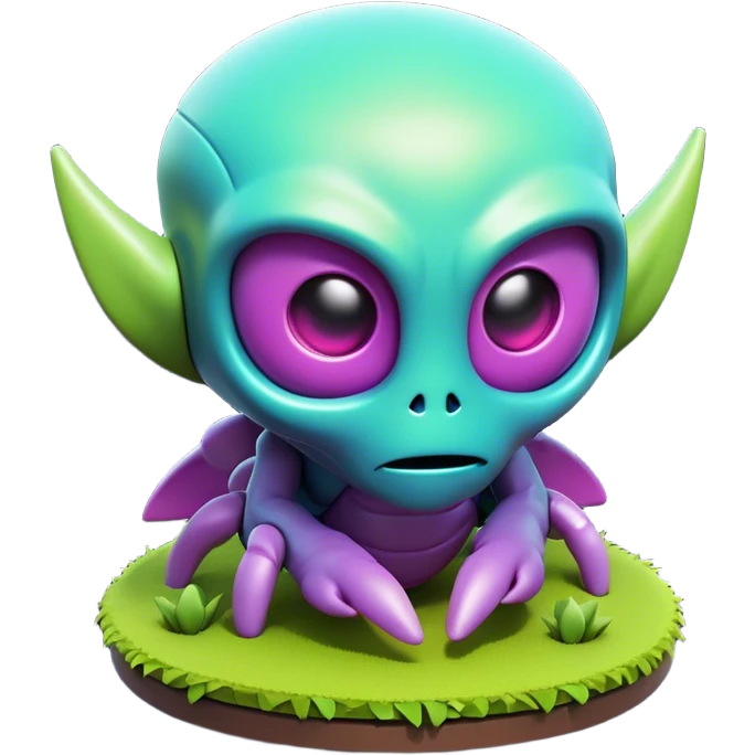 Clash of Clans aesthetic: Cinematic Playful 3D Isometric Alien Emoji, rendered in a 3D vector-style similar to standard emojis with minimal shading and bold, simplified shapes. A compact, distinct form with signature details, softly glowing with a futuristic sci-fi warfare charm. Simplified yet unmistakably iconic, highly detailed and consistent, glowing with a soft radiance and high shine. Stylized with a touch of high-tech brilliance and a soft glowing outline, capturing the essence of a beloved gaming relic with a friendly, playful manner! emoji