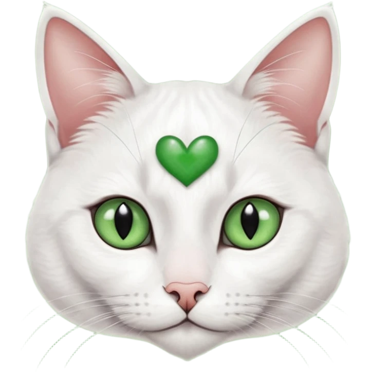 Haz una gata de ojos verdes la cara blanca con mancha negra en las orejas que agarra parte de la frente del lado der pero del iz va desde el ojo hasta la oreja la mancha, tiene la nariz negra en forma de corazón y todo lo que sobra de la cara, barbilla la nariz arriba y el lado de bigotes es blanca emoji