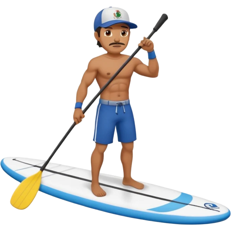 Mexican surfer with  a baseball cap Muscular  no mustache Paddle boarding Mexican man emoji