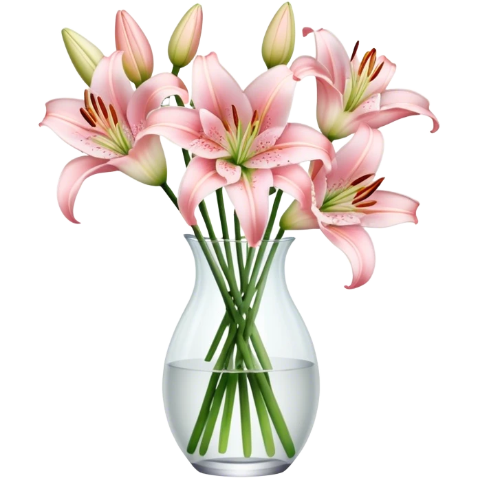 Bouquet light pink liliums in clear  vase emoji
