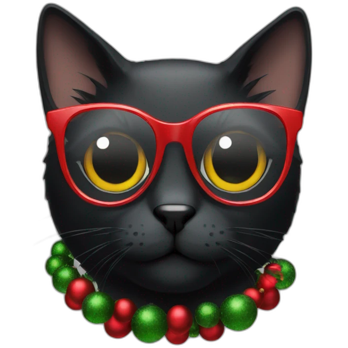 black cat with christmas glasses emoji