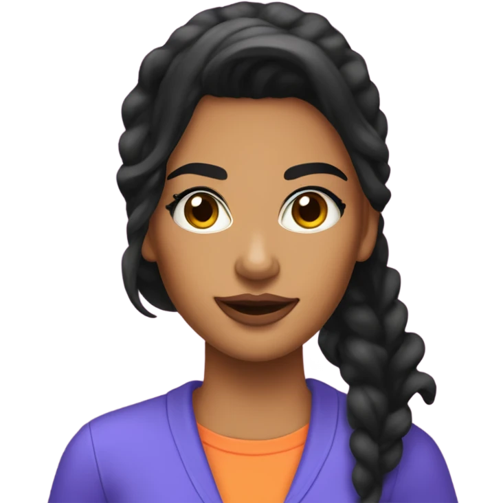 Tanned woman with long black hair dressed in Y2K preppy hair, makeup, and neon attire emoji