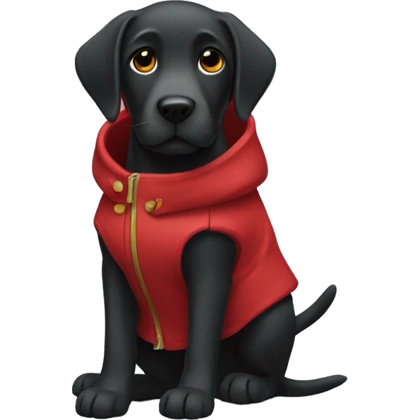Black Labrador wearing a red coat emoji