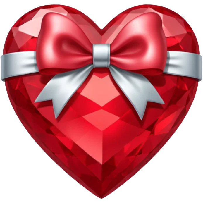 jeweled heart with a silver bow and heart pattern on the bow emoji