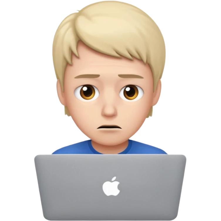 Someone using a MacBook, looking anxious emoji