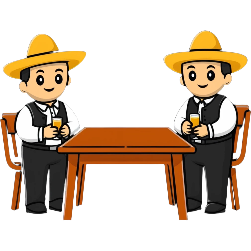 Three amigos standing around a table emoji