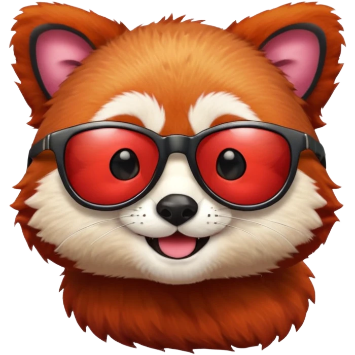 Make a logo of a red panda but instead of ginger fur, its fur is crimson red, and only the face, give the red panda shades and make it smile emoji