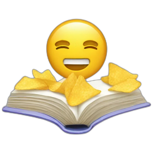 a person reading book listening music and eating chips emoji