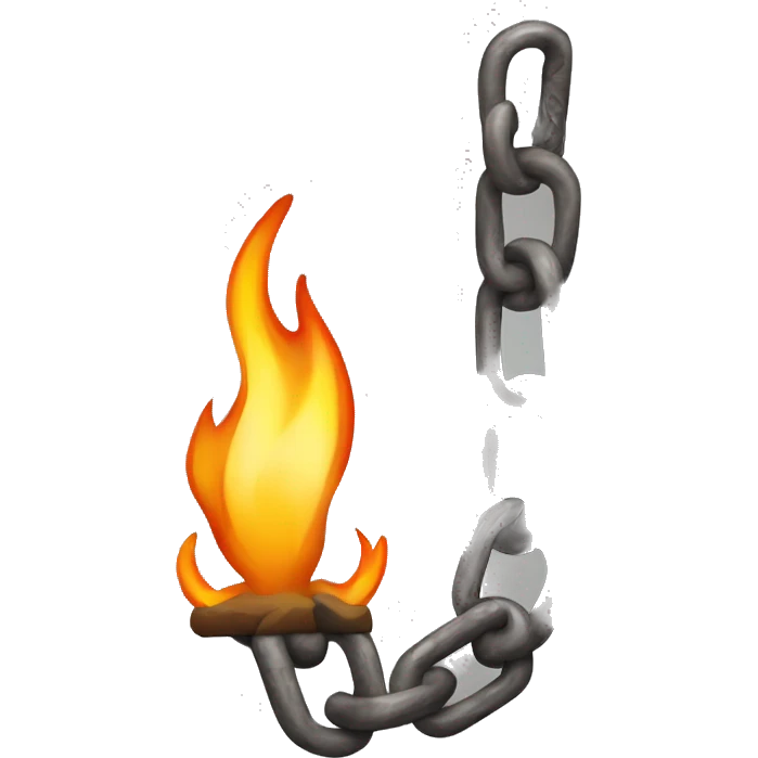 a chain that holds the flame of a fire on a leash emoji