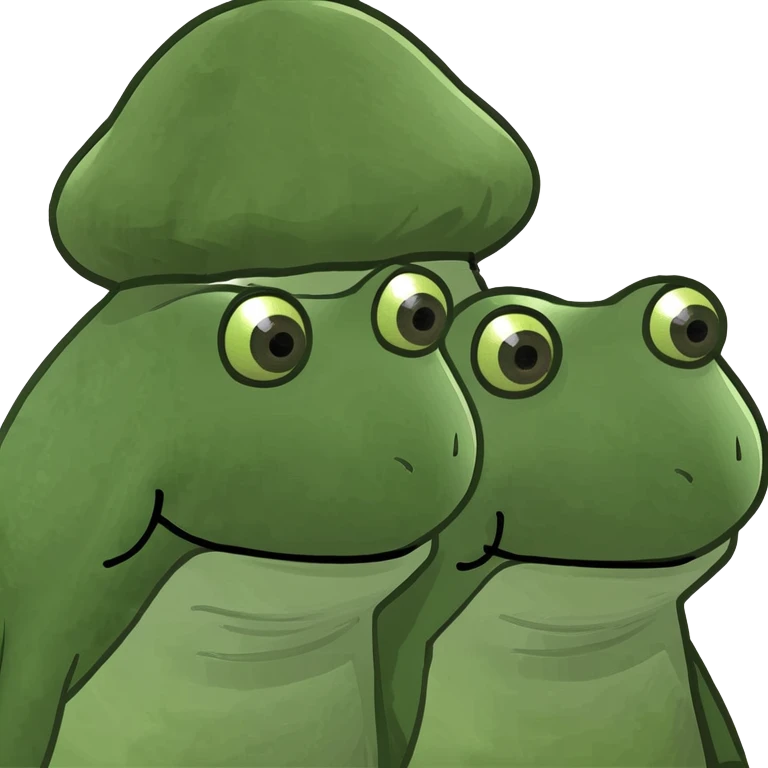 2 cute frogs mushroom hat hugging emoji