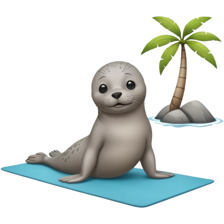 Seal doing pilates on a yoga mat on an island emoji
