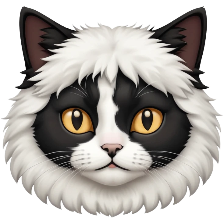 Black n white fluffy cat with a black collar on emoji