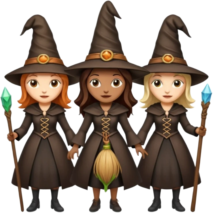 CUATRO  BRUJAS  CON ESCOBA Y VARITA MAGICA emoji