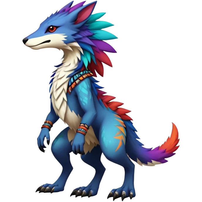 a colorful edgy cute vernid-sergal-fionbri-creature with tribal markings full body emoji