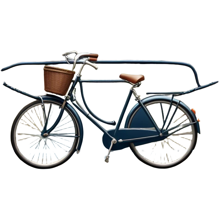Cinematic Realistic image of a classic Dutch bicycle, rendered with sleek design details and finely textured components, set against an urban canal scene with soft, diffused daylight emoji