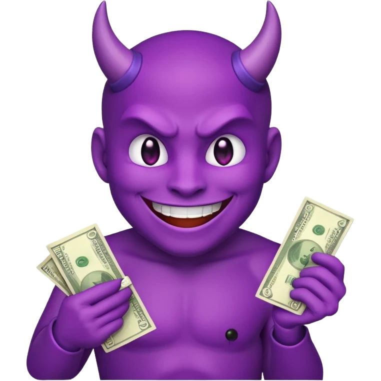 purple devil emoji (fun and light hearted) with money  emoji