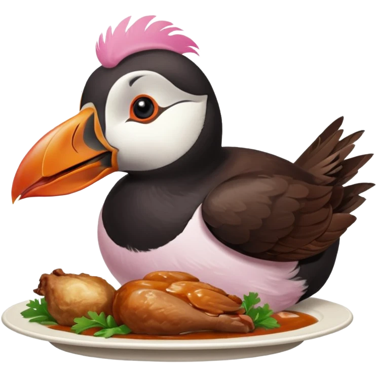pink-colored puffin eating roast dinner emoji