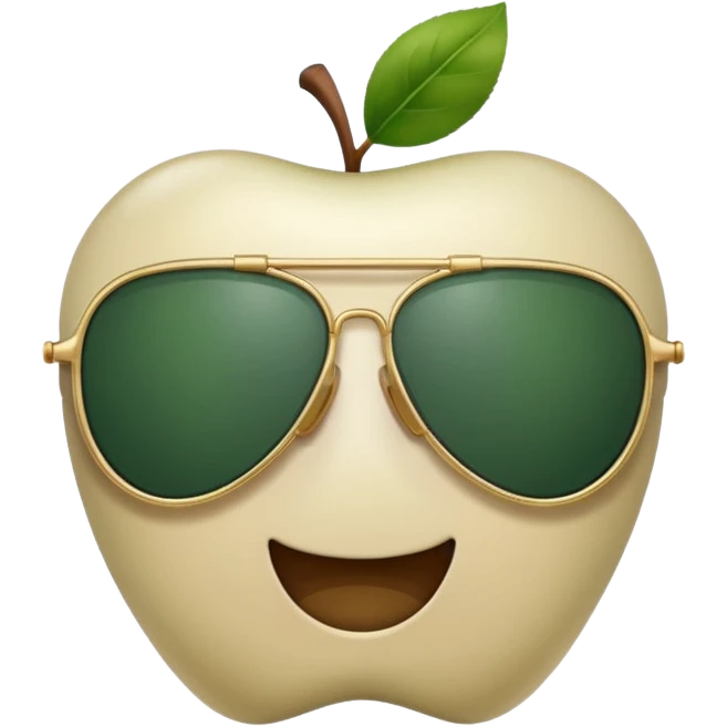 aviator sunglasses with light beige frame and dark green lenses, Apple emoji style, no text emoji