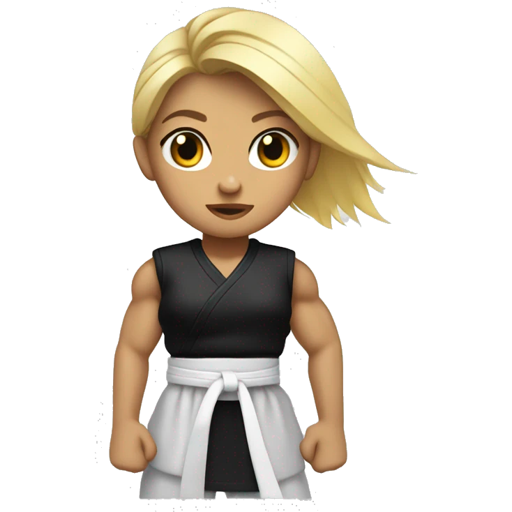 Strong muscle arm blonde girl in Black Martial Arts clothing emoji