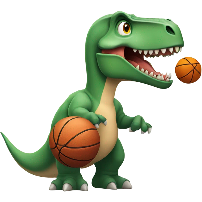 A dinosaur eating chicken while having a basketball in its hand emoji