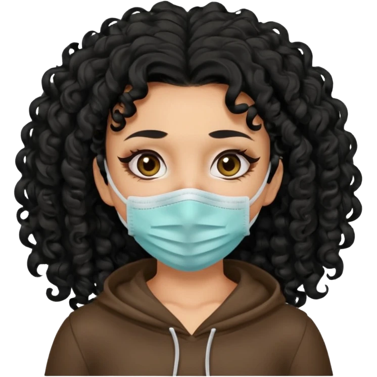 a pretty tan bratz girl with black curly hair. no makeup, looking sick, wearing a mask, coughing emoji