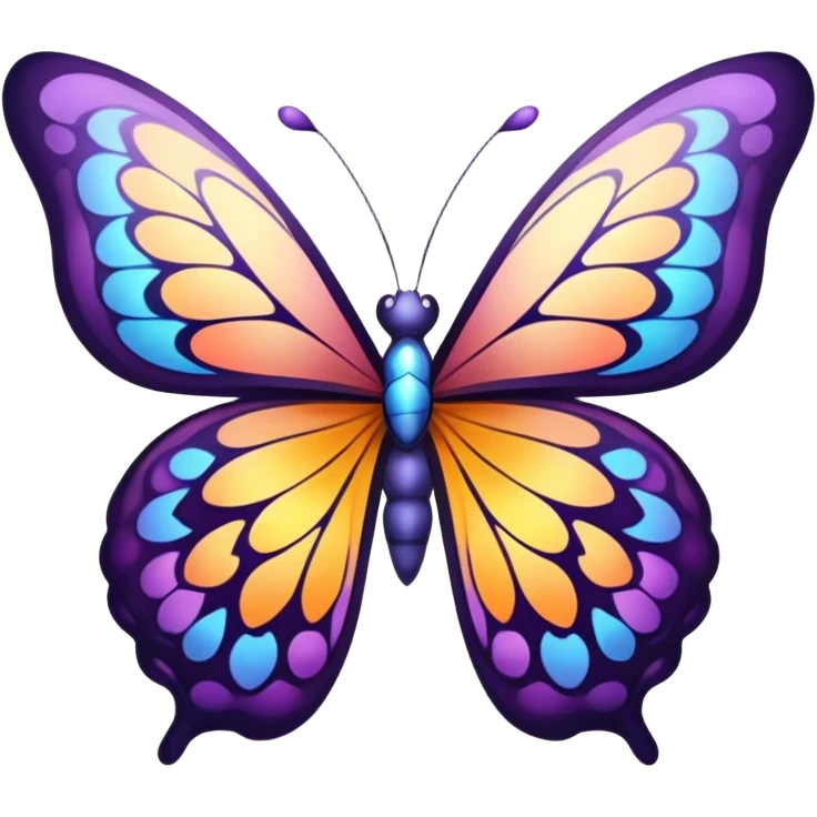 Cinematic Elegant Butterfly Portrait Emoji, Poised and ethereal, with delicate, intricately patterned wings in a kaleidoscope of soft, vibrant colors, a slender, graceful body, and gentle, observant eyes, Simplified yet exquisitely delicate features, highly detailed, glowing with a soft, radiant luminescence, high shine, intelligent and enchanting, stylized with an air of whimsical floral elegance, focused and poised, soft glowing outline, capturing the essence of a watchful butterfly that appears ready to flutter out of the screen with magical grace! emoji