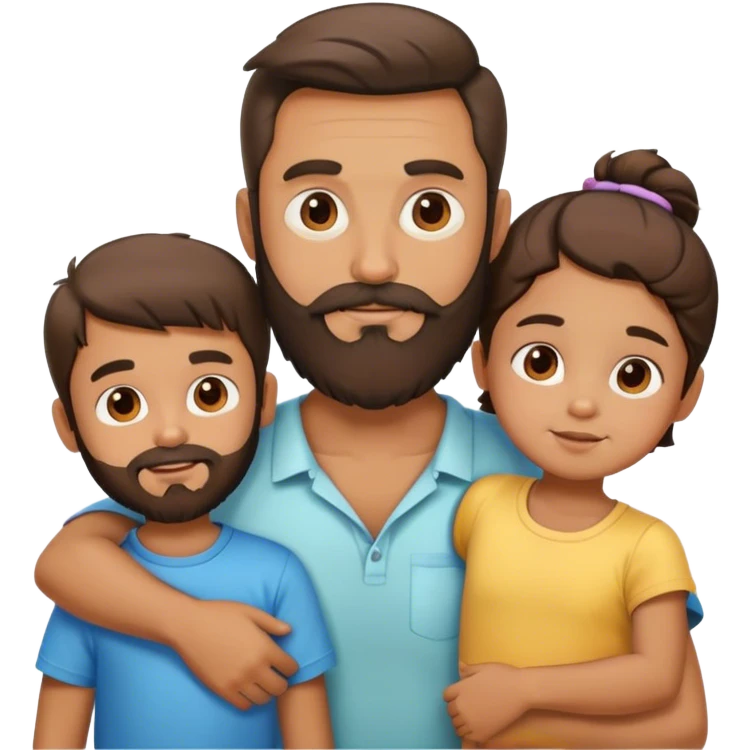 Cool dad with beard, who has cute kids, boy and girl emoji