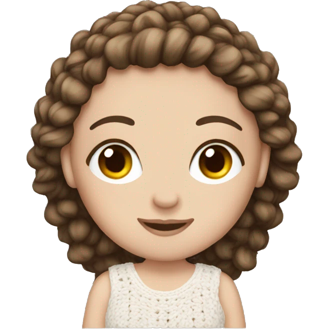 White girl medium brown hair making crochet emoji