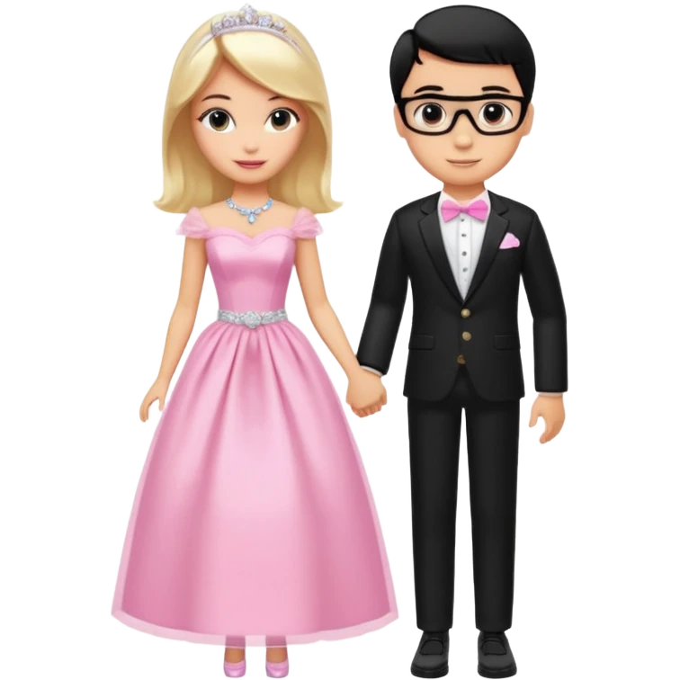 pretty light blonde girl barbie wedding to boy nerd with short black hair and tan skin emoji