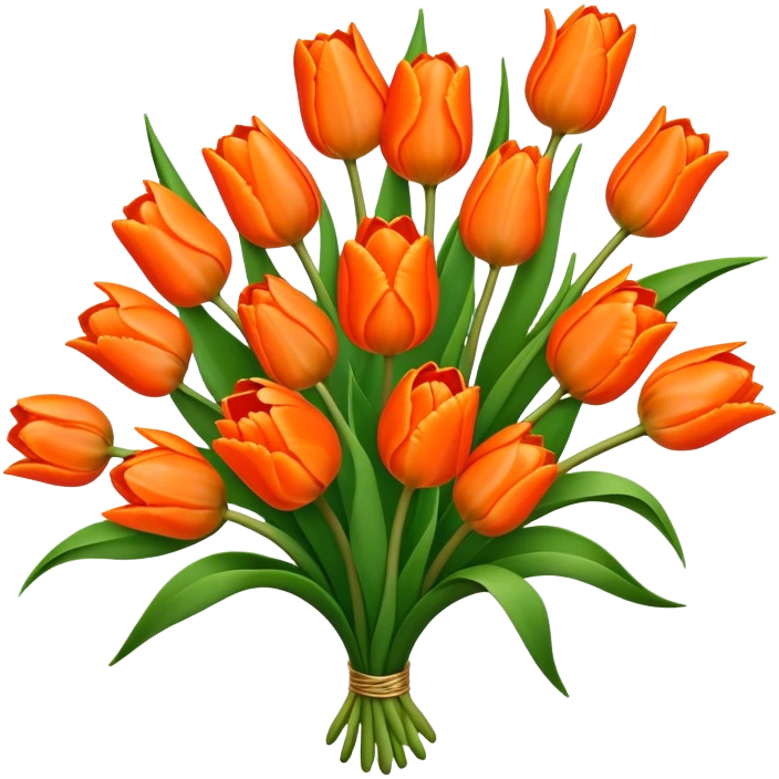 luxuriant, big bouquet Orange Tulip, stem, leaf emoji