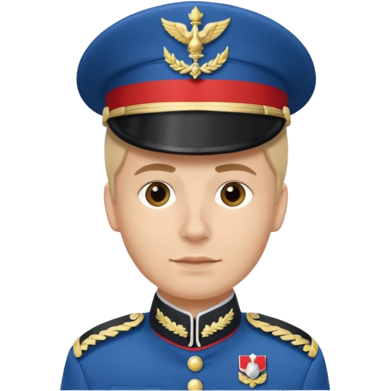 French soldier corporal rank, blue uniform with chevrons, shako hat emoji