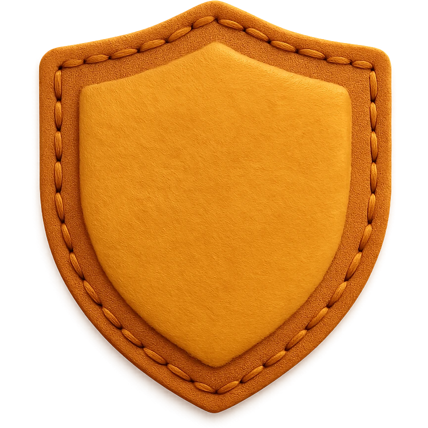 <StylePrompt>
  <Name>Minimal Felt Appliqué Icon</Name>
  <Description>
    A soft, handcrafted felt icon style with lightly padded forms, simple shapes, and clean outlines. Features slightly more visible stitching for tactile charm while maintaining a low-detail aesthetic.
  </Description>
  <VisualProperties>
    <Material>Felt</Material>
    <Texture>Soft, matte surface with subtle fiber detail</Texture>
    <Stitching>
      <Type>Threaded edge stitch</Type>
      <Color>Muted orange or warm brown</Color>
      <Pattern>Evenly spaced running stitch around edges</Pattern>
      <Thickness>Medium (approximately 10% more pronounced than minimal)</Thickness>
      <Contrast>Moderate (stitch color clearly distinct from base felt)</Contrast>
    </Stitching>
    <Padding>Low to moderate—slightly raised but not deeply dimensional</Padding>
    <Edges>Smooth and rounded with clean curves</Edges>
    <ColorPalette>
      <Primary>Warm yellows, oranges, and browns</Primary>
      <Accent>Dark brown for facial features</Accent>
      <Background>Neutral off-white or soft beige</Background>
    </ColorPalette>
  </VisualProperties>
  <FacialFeatures>
    <Eyes>Small round dots</Eyes>
    <Nose>Simple oval or triangle</Nose>
    <Mouth>Minimal curved line or none</Mouth>
    <DetailLevel>Low</DetailLevel>
  </FacialFeatures>
  <Rendering>
    <Lighting>Soft and diffused</Lighting>
    <Shadows>Subtle, barely visible</Shadows>
    <Perspective>Front or side profile, flat angle</Perspective>
  </Rendering>
  <Applicability>
    <SubjectType>Animals, symbols, objects</SubjectType>
    <OutputFormat>Icon, patch, or sticker</OutputFormat>
  </Applicability>
</StylePrompt>

{subject} = shield emoji