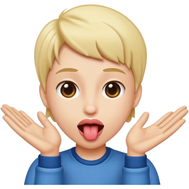 hands to side with tongue out emoji