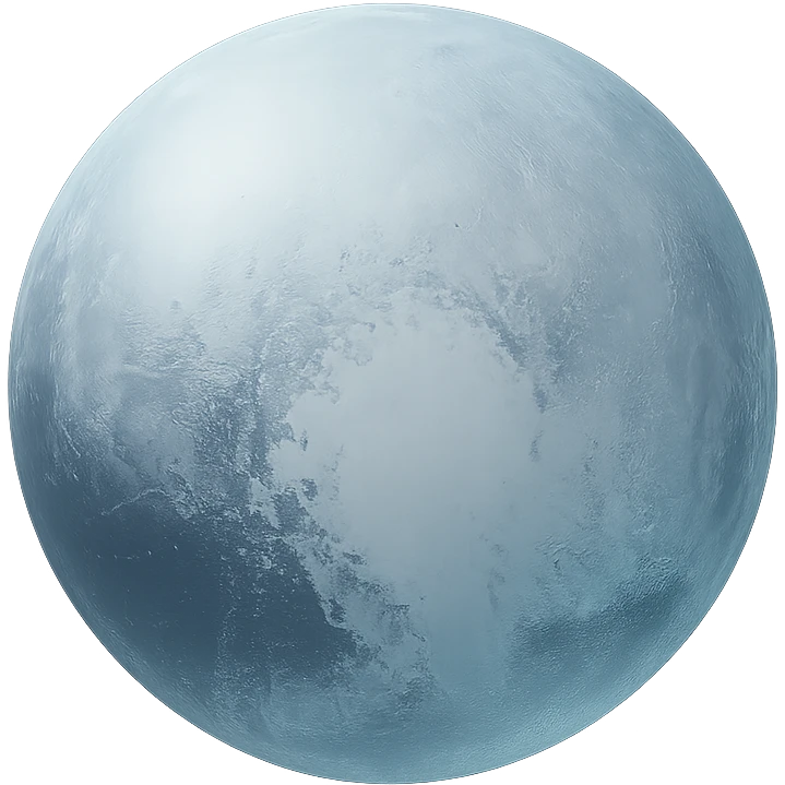 Pluto planet with icy surface and subtle blue tones, matte glass style emoji