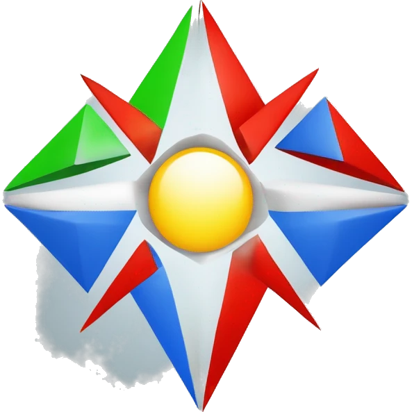 Base Shape: A triangular division to represent the unique layout.
Colors:
Green on the top-right.
Red on the bottom-right.
Blue triangle on the left.
Symbol: A simplified white sun with eight rays in the blue section. emoji