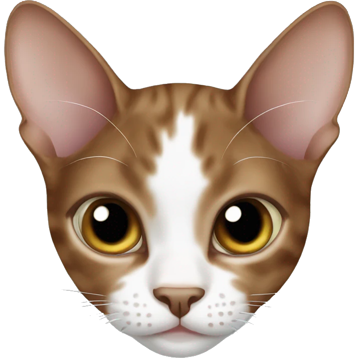 Brown cat devon-rex with white spots emoji