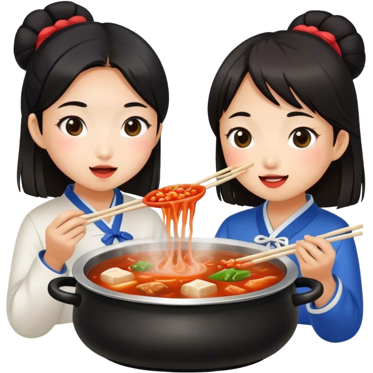 两个亚洲女孩吃火锅 emoji