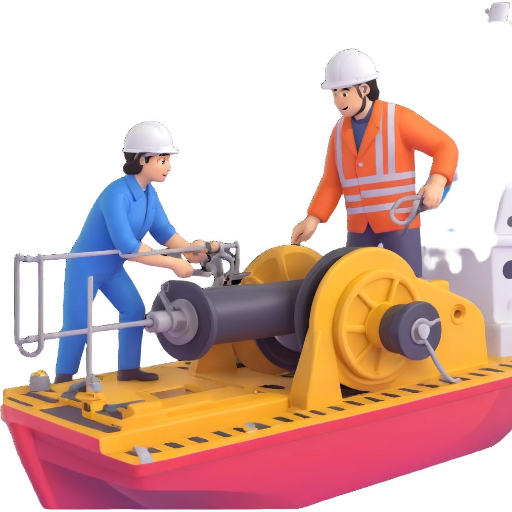 Detailed sequence showing winch operator on ship deck collecting sediment cores and passing to scientists emoji