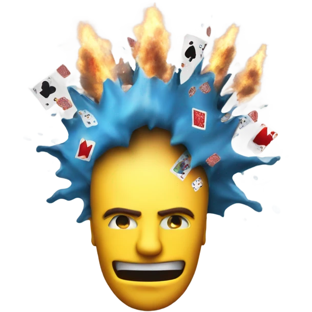 Head exploding with poker cards coming out of the top emoji