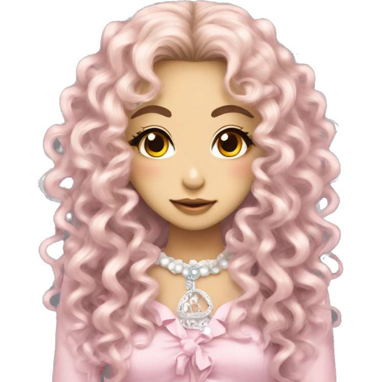 hime gyaru girl, curls, long eyelashes,  emoji