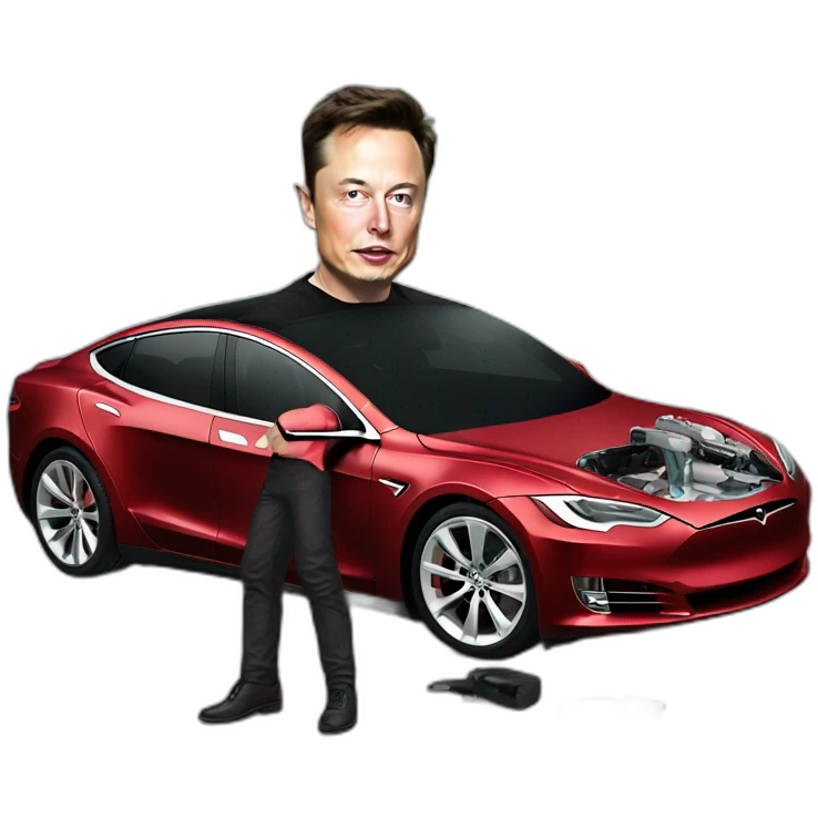 elon musk with crached tesla car emoji