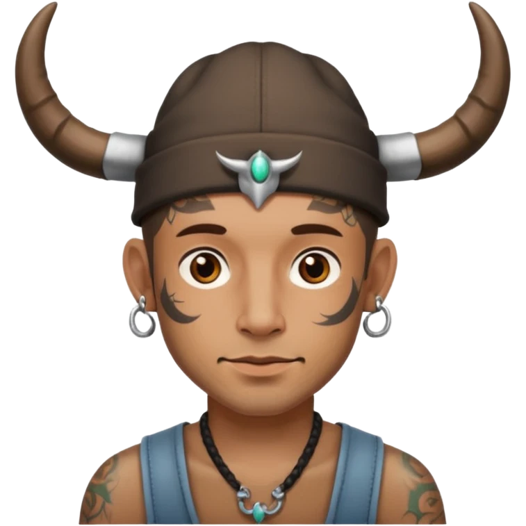 guy with tattoos, hat and horns emoji
